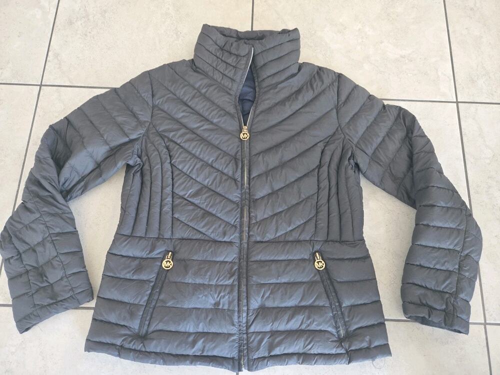 Michael Kors Jacket Womens L Black Full Zip Lightweight Down Fill